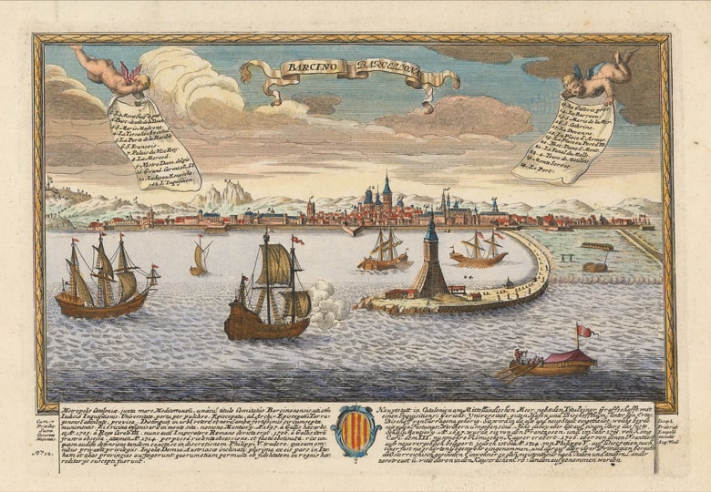 1720. Barcelona en un grabado de Joseph Friderich Leopold.
