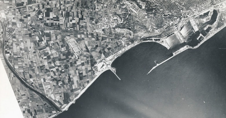 1966. Àrea pròxima al riu Llobregat on es va ampliar el Port, segons el projecte de 1965-1966.